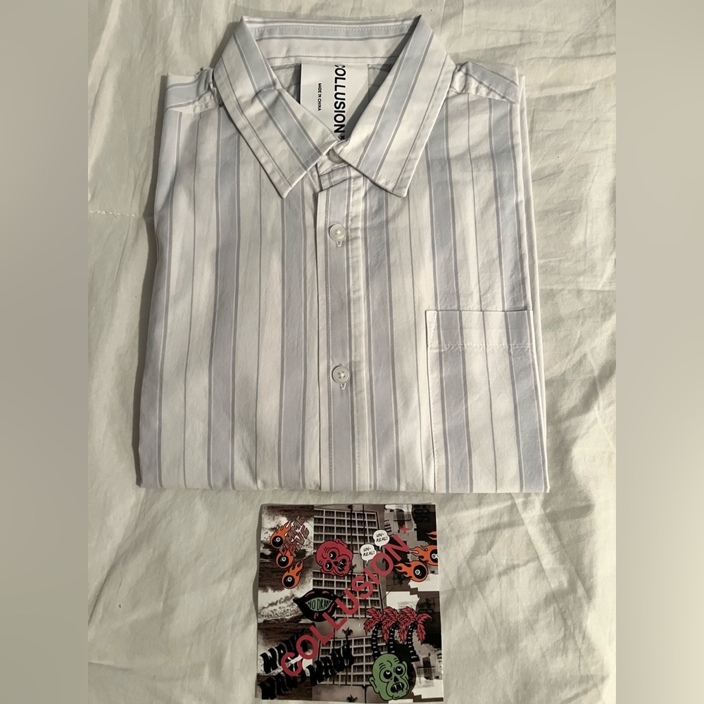 NWT: Collusion White & Blue Striped Button Down Shirt